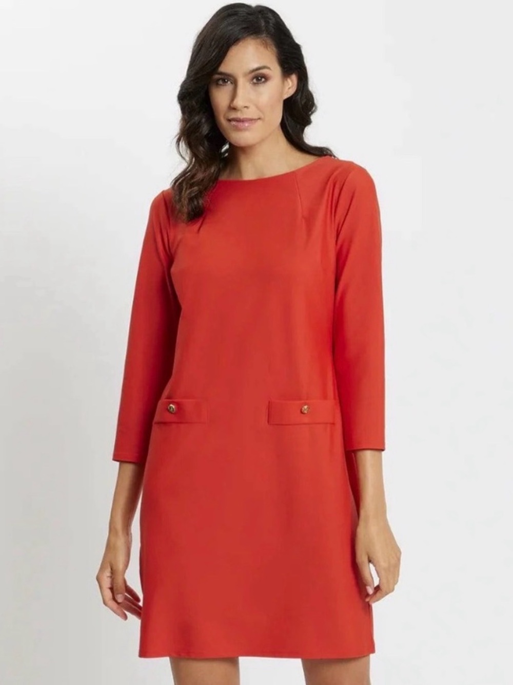 Jude Connally Sabine Dress Red Jude Cloth Shift Dress Size XL Front Pockets
